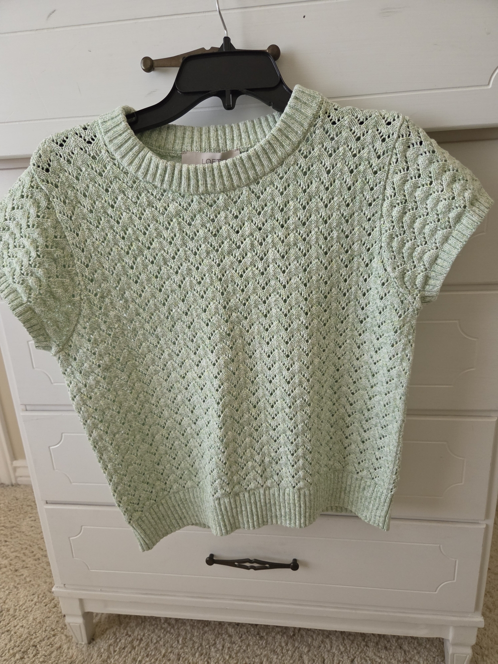 LOFT Mint Green Openwork Short-Sleeve Crewneck Sweater Size L
